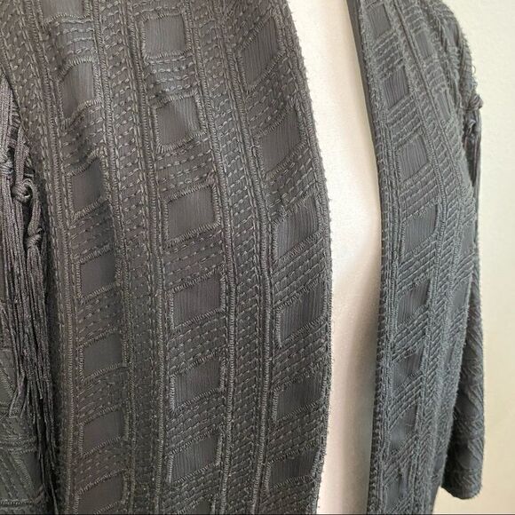 SAM Edelman Black Open Front Embroidered Tassel Western Oversized Long Kimono S - Picture 3 of 8